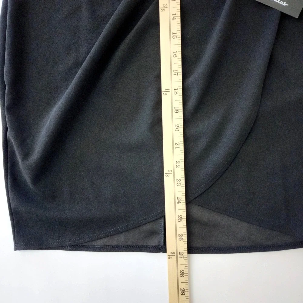 Lulus Reinette Black Wrap Midi‎ Dress Bodycon Cocktail Size L NWT